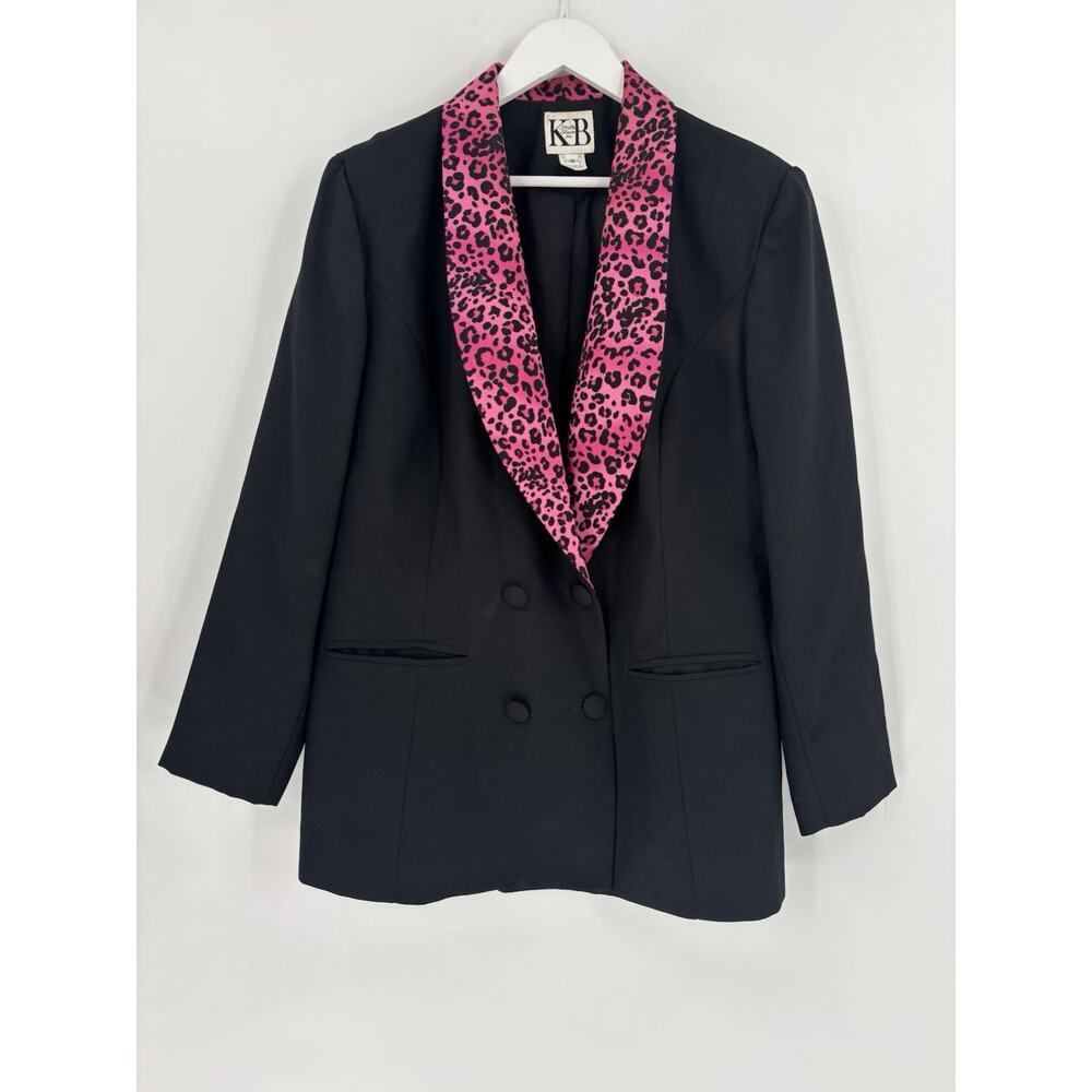 Stella Louise for KB Vintage Blazer Womens 18 Black Pink Leopard Print Collar